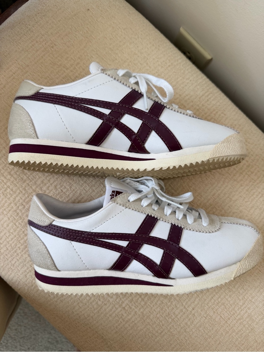 Onitsuka Tiger by Asics women’s White Sneakers with Burgundy Stripes
